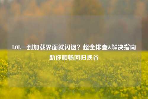 LOL一到加载界面就闪退?超全排查&解决指南助你顺畅回归峡谷
