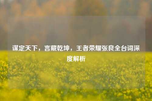 谋定天下，言藏乾坤，王者荣耀张良全台词深度解析