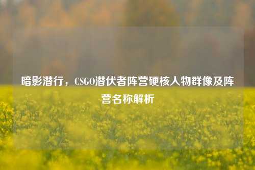 暗影潜行，CSGO潜伏者阵营硬核人物群像及阵营名称解析