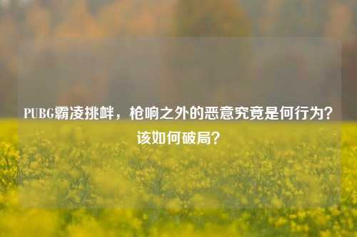 PUBG霸凌挑衅，枪响之外的恶意究竟是何行为？该如何破局？
