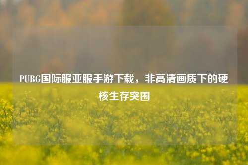 PUBG国际服亚服手游下载，非高清画质下的硬核生存突围
