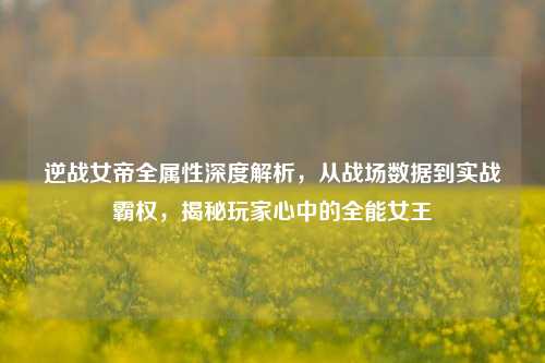 逆战女帝全属性深度解析，从战场数据到实战霸权，揭秘玩家心中的全能女王