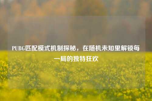 PUBG匹配模式机制探秘，在随机未知里解锁每一局的独特狂欢
