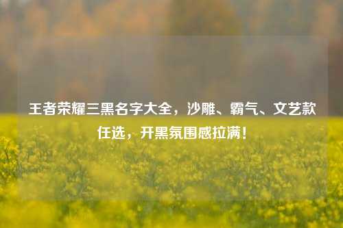 王者荣耀三黑名字大全，沙雕、霸气、文艺款任选，开黑氛围感拉满！